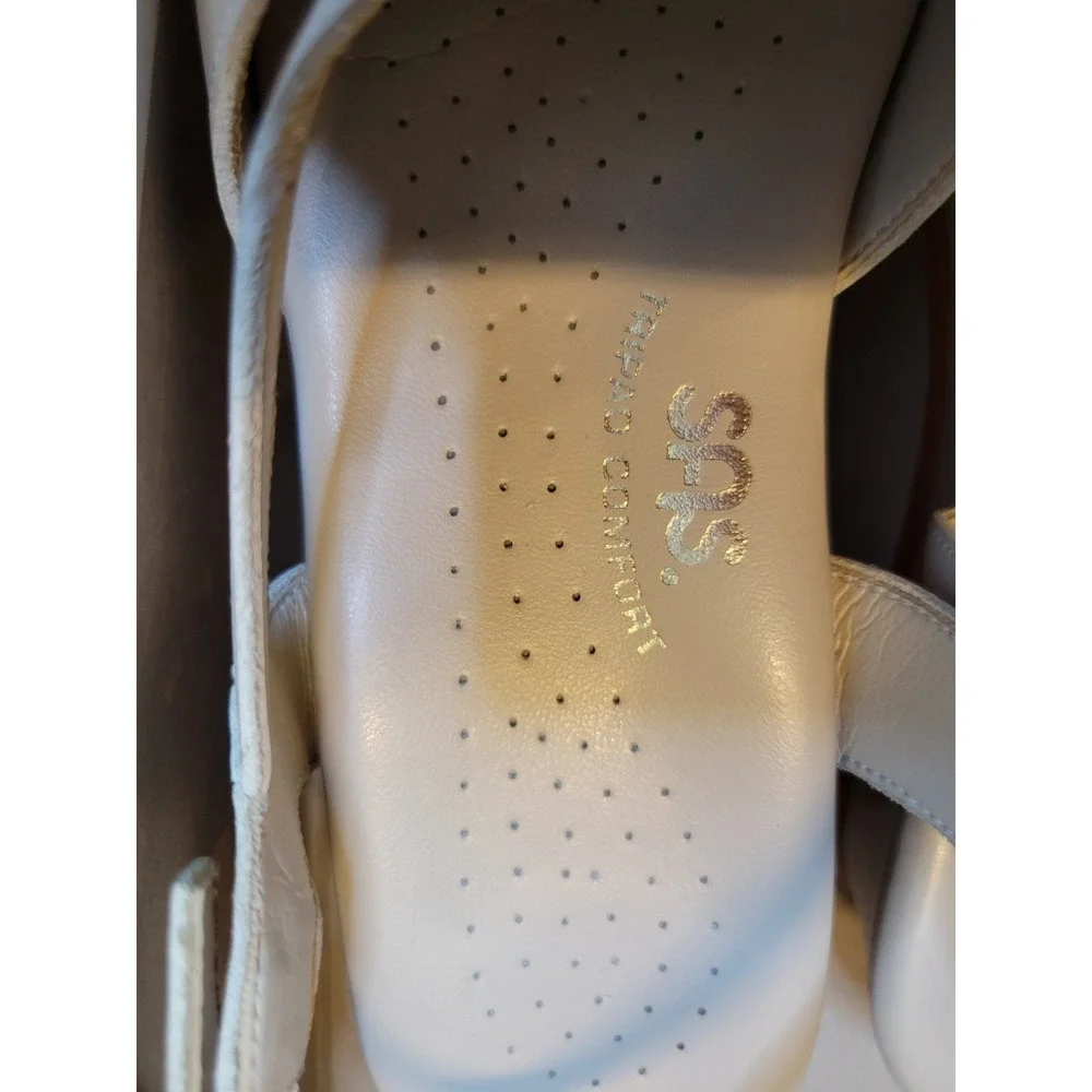 SAS Tripad Comfort Womens 8 S Bone White Leather Wedge Ankle Strap Sandals